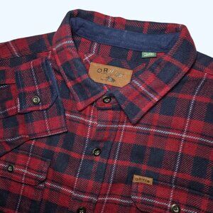ORVIS Heavyweight Red Flannel Shirt Jacket Plaid Shacket Men's XXL 2XL Pockets